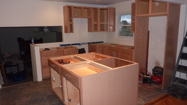 Image for Day one of cabinet install. 