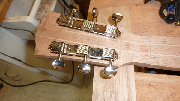 Image for Temporarily setting the tuners to help with inlay positioning. 